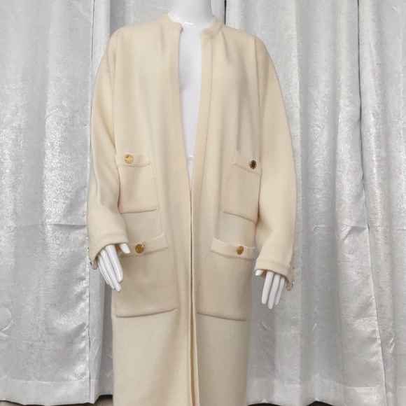 Givenchy cashmere Sweater Cardigan Long Jacket Vintage Long Creme Off White Gold